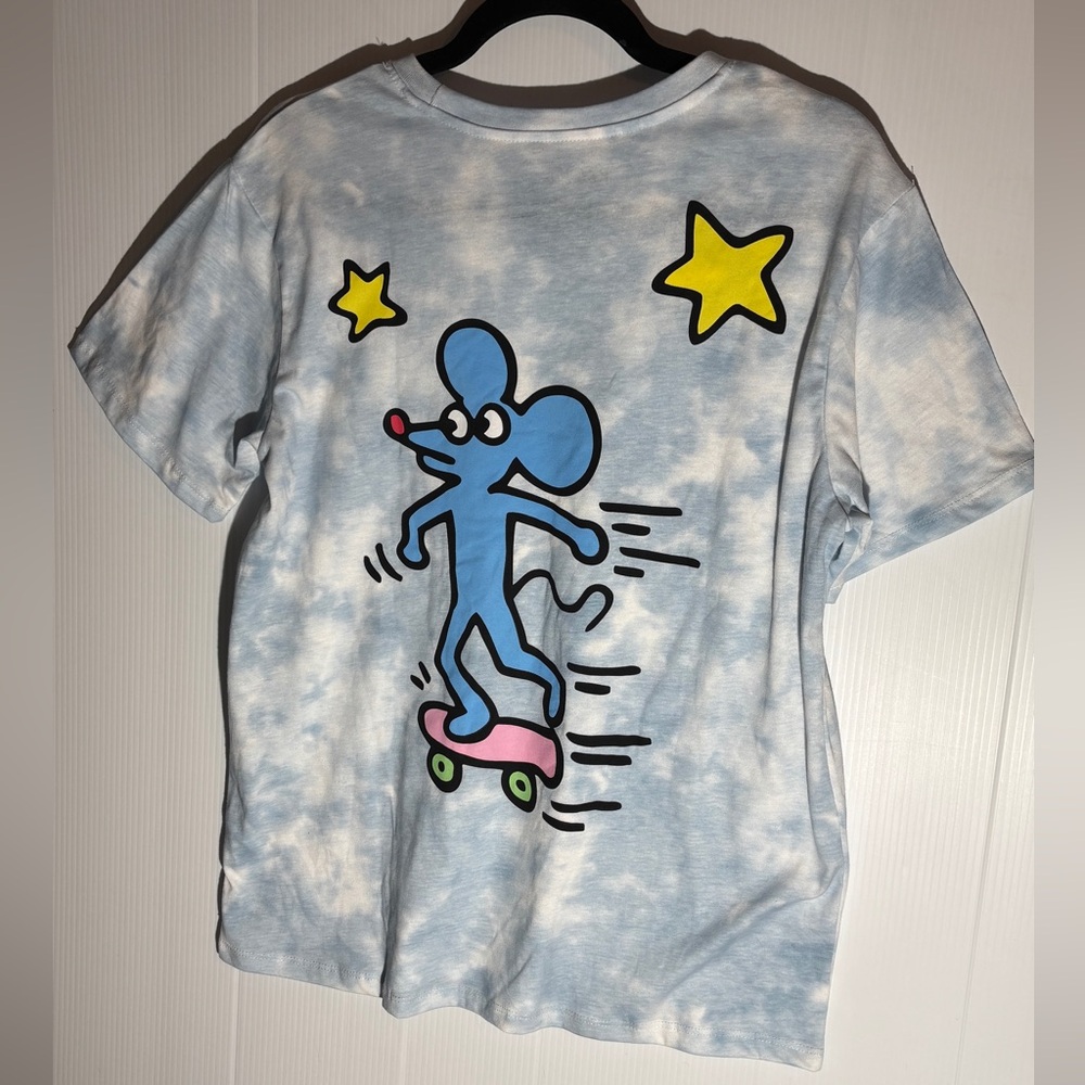 🎨 Keith Haring Blue Tie-Dye Kids T-Shirt 🐭⭐
